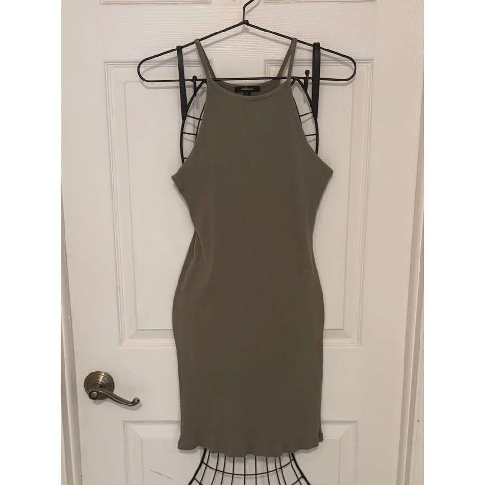 Ambiance Olive Green Ribbed Halter Bodycon Midi Dress Large
